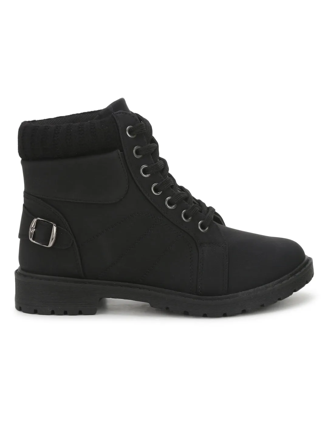 Black Nubuck Lace-Up Ankle Boots