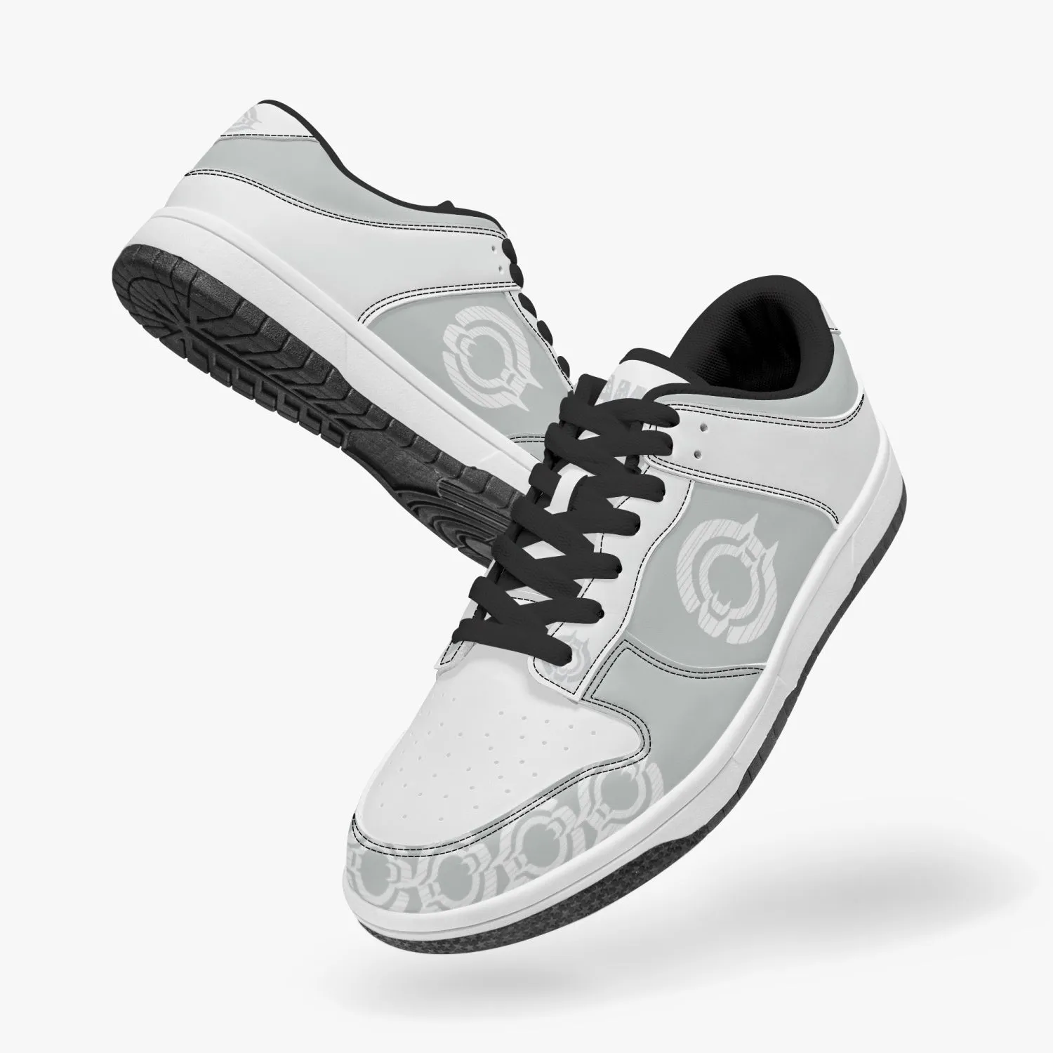 Dunk Stylish Low-Top Leather Sneakers Grey-white logo