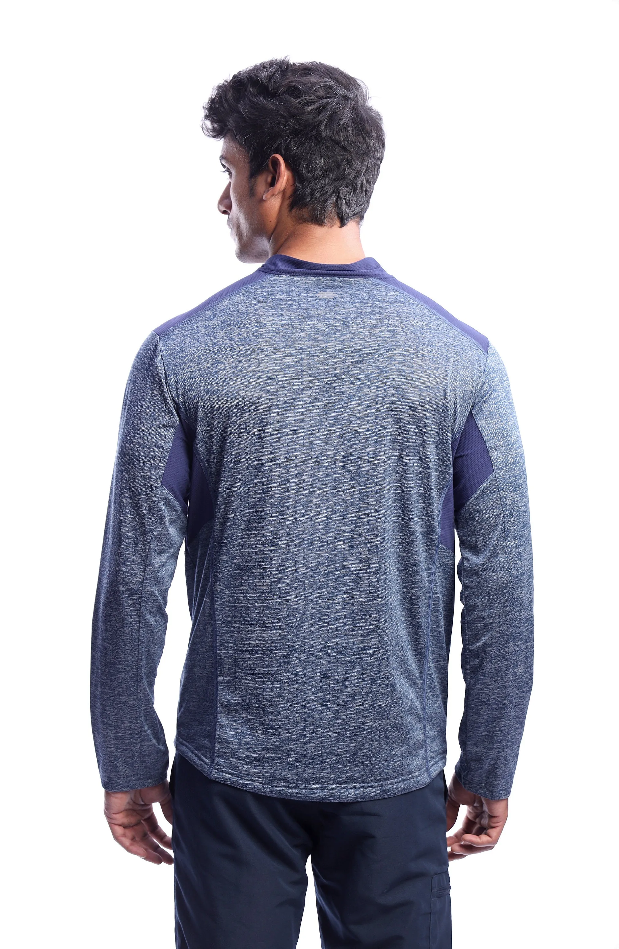 Men's Hiking and Trekking Full Sleeve T-Shirt & Jersey | Blue Melange