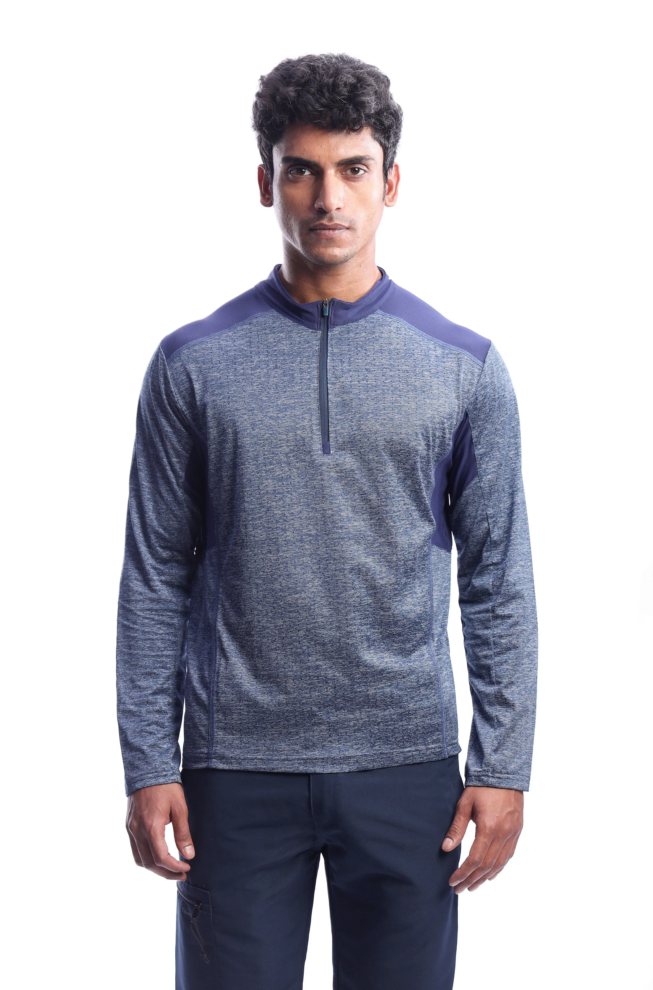 Men's Hiking and Trekking Full Sleeve T-Shirt & Jersey | Blue Melange