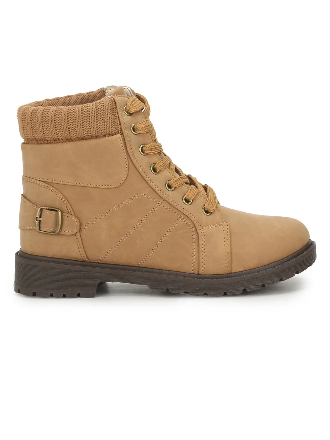 Tan Nubuck Lace-Up Ankle Boots